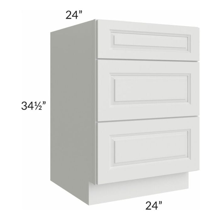 RTA Lakewood White 24" 3-Drawer Base Cabinet with 2 Decorative End Panels