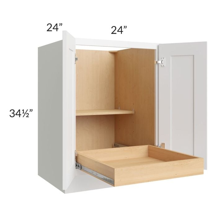 RTA Lakewood White 24" Full Height Base Cabinet with 1 Rollout Tray and 2 Decorative End Panels