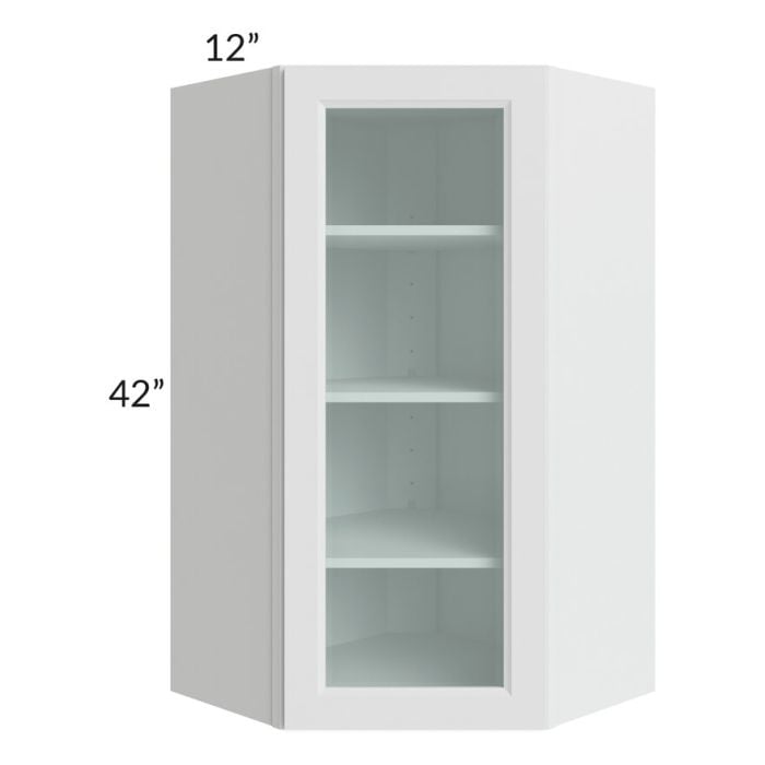 RTA Lakewood White 24" x 42" Wall Diagonal Corner Cabinet (Prepped for Glass Doors) with 1 Decorative End Panel