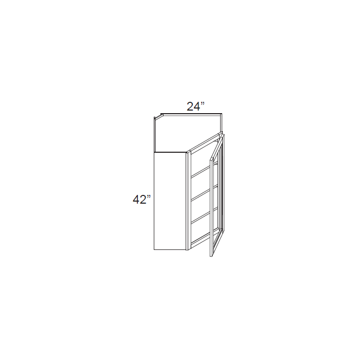 RTA Lakewood White 24" x 42" Wall Diagonal Corner Cabinet (Prepped for Glass Doors) with 1 Decorative End Panel