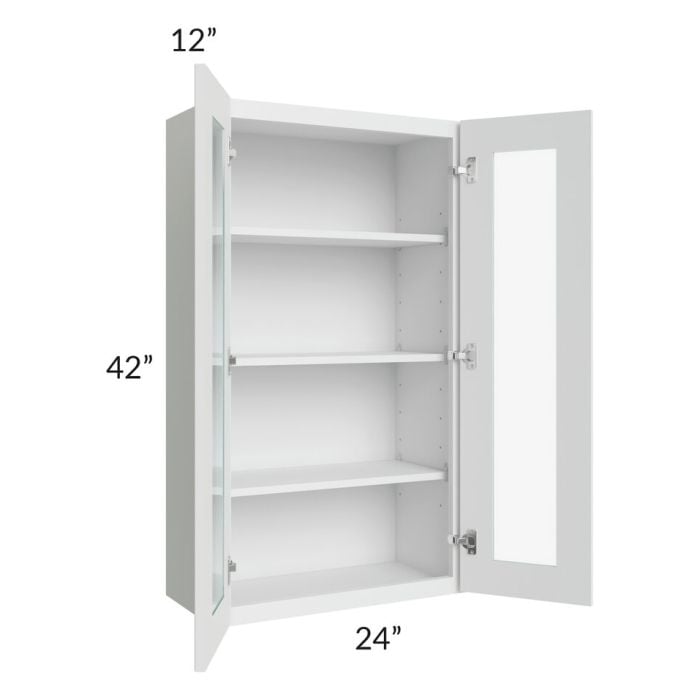 RTA Lakewood White 24" x 42" Wall Glass Door Cabinet (Prepped for Glass Doors) with 2 Decorative End Panels