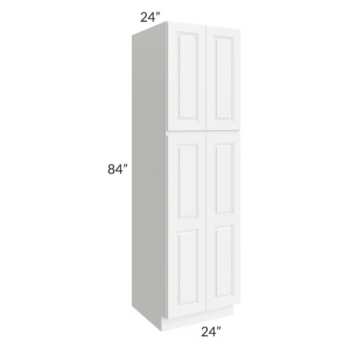 RTA Lakewood White 24" x 84" x 24" Wall Pantry Cabinet with 1 Decorative End Panel and 3 Roll Out Trays