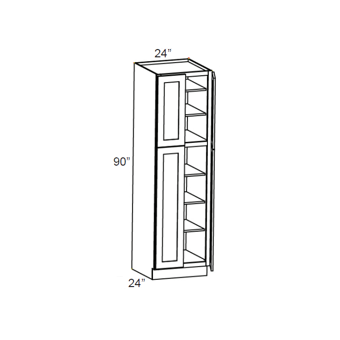 RTA Lakewood White 24" x 90" x 24" Wall Pantry Cabinet with 1 Decorative End Panel and 1 Roll Out Tray