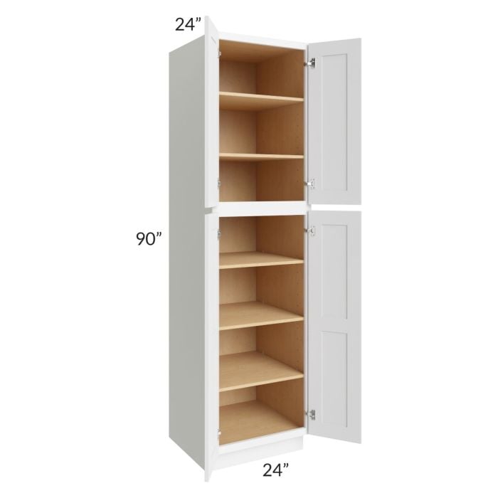 RTA Lakewood White 24" x 90" x 24" Wall Pantry Cabinet with 1 Decorative End Panel and 1 Roll Out Tray