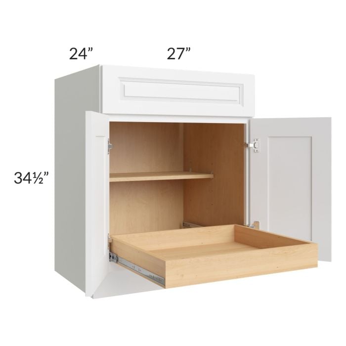 RTA Lakewood White 27" Base Cabinet with 1 Rollout Tray and 1 Decorative End Panel