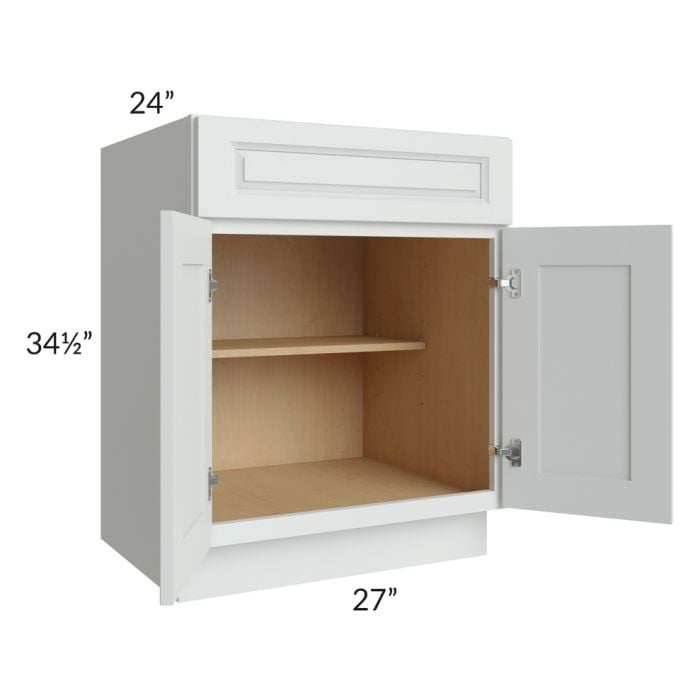 RTA Lakewood White 27" Base Cabinet with 2 Decorative End Panels and 2 Roll Out Trays