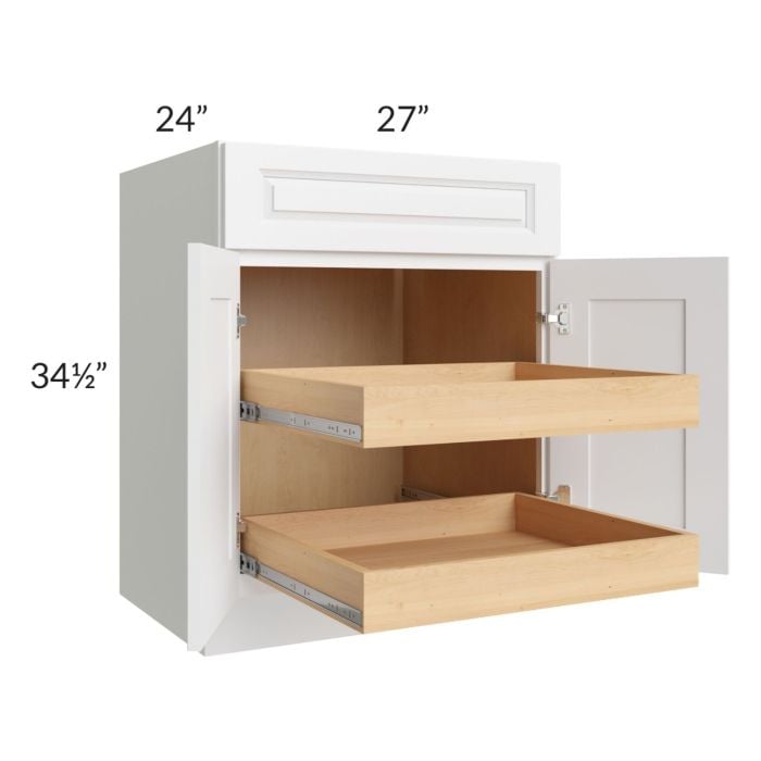 RTA Lakewood White 27" Base Cabinet with 2 Rollout Trays and 2 Decorative End Panels