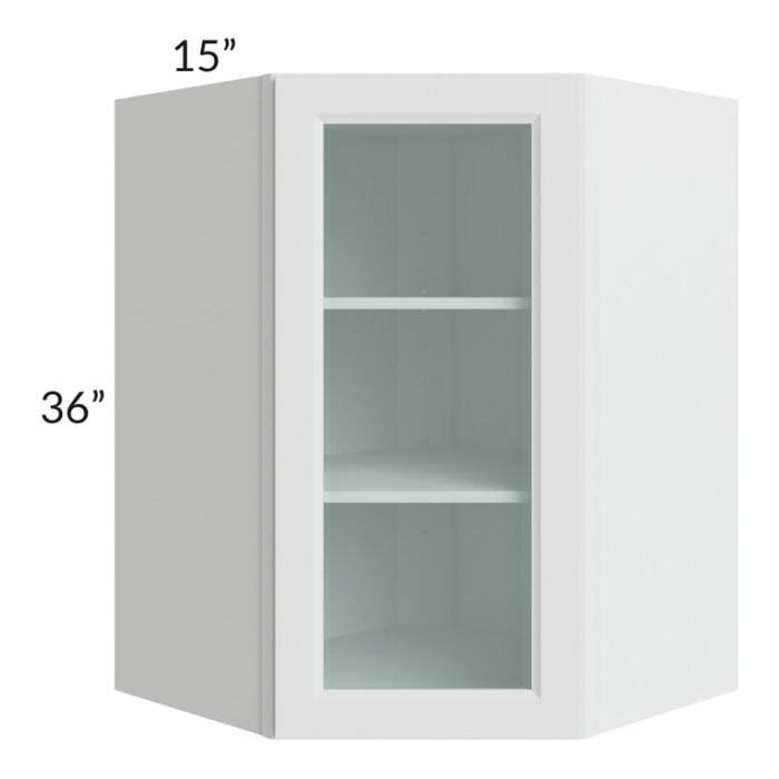 RTA Lakewood White 27" x 36" Wall Diagonal Corner Cabinet (Prepped for Glass Doors)