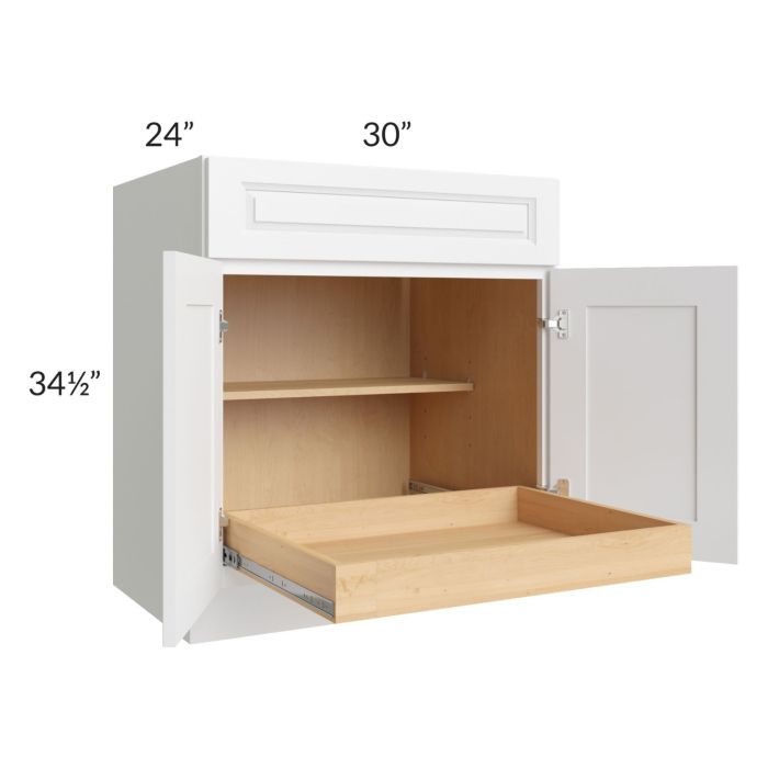 RTA Lakewood White 30" 1-Drawer Base Cabinet with 1 Rollout Tray