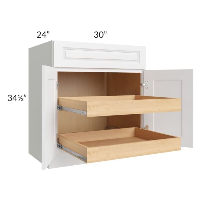 RTA Lakewood White 30" 1-Drawer Base Cabinet with 2 Rollout Trays and 2 Decorative End Panels