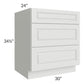 RTA Lakewood White 30" 3-Drawer Base Cabinet with 1 Decorative End Panel