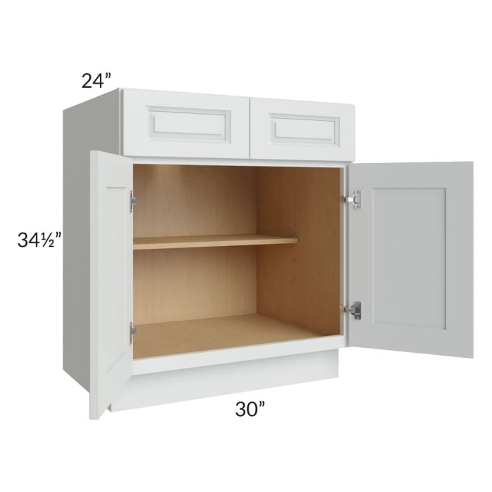 RTA Lakewood White 30" Base Cabinet with 2 Roll Out Trays
