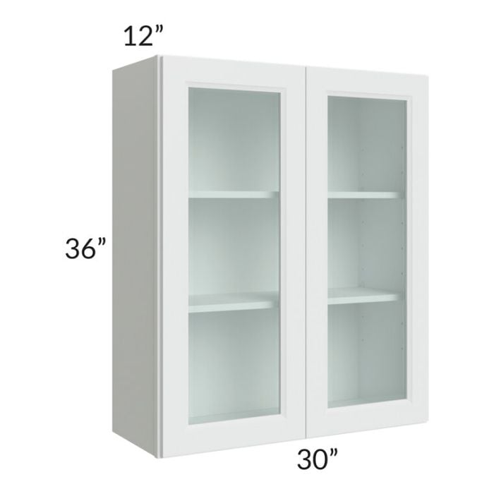 RTA Lakewood White 30" x 36" Wall Glass Door Cabinet (Prepped for Glass Doors) with 1 Decorative End Panel