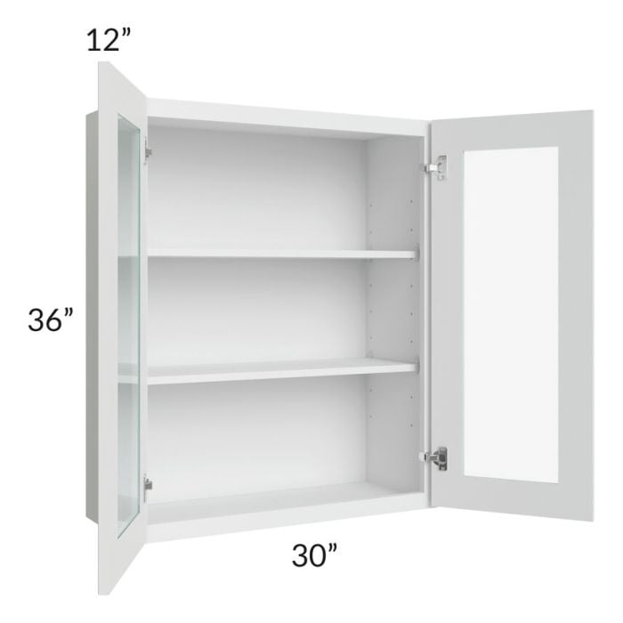 RTA Lakewood White 30" x 36" Wall Glass Door Cabinet (Prepped for Glass Doors) with 1 Decorative End Panel