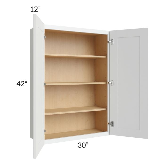 RTA Lakewood White 30" x 42" Wall Cabinet with 1 Decorative End Panel