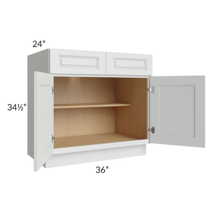 RTA Lakewood White 36" Base Cabinet with 2 Decorative End Panels and 1 Roll Out Tray