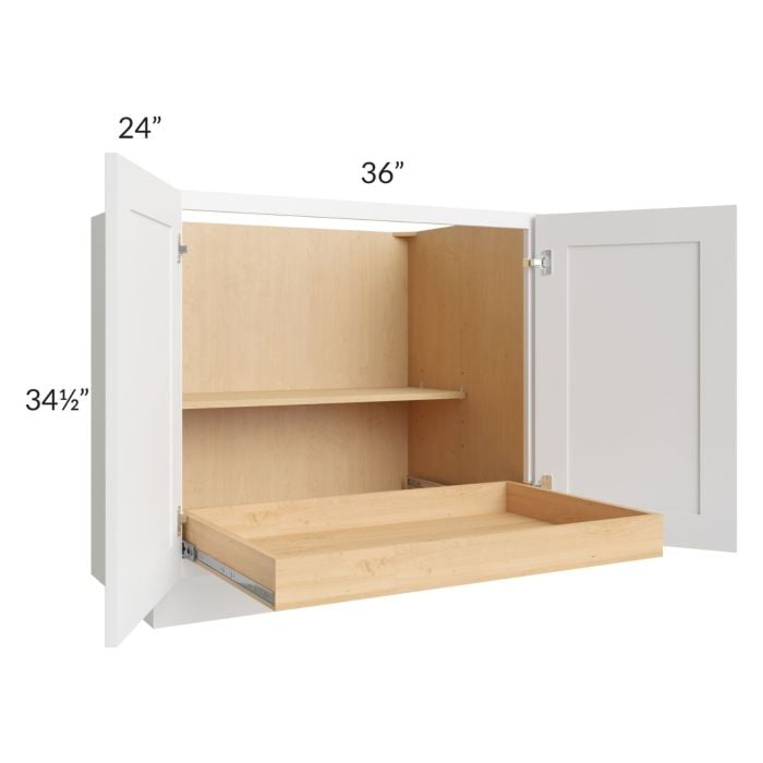 RTA Lakewood White 36" Full Height Base Cabinet with 1 Rollout Tray and 1 Decorative End Panel