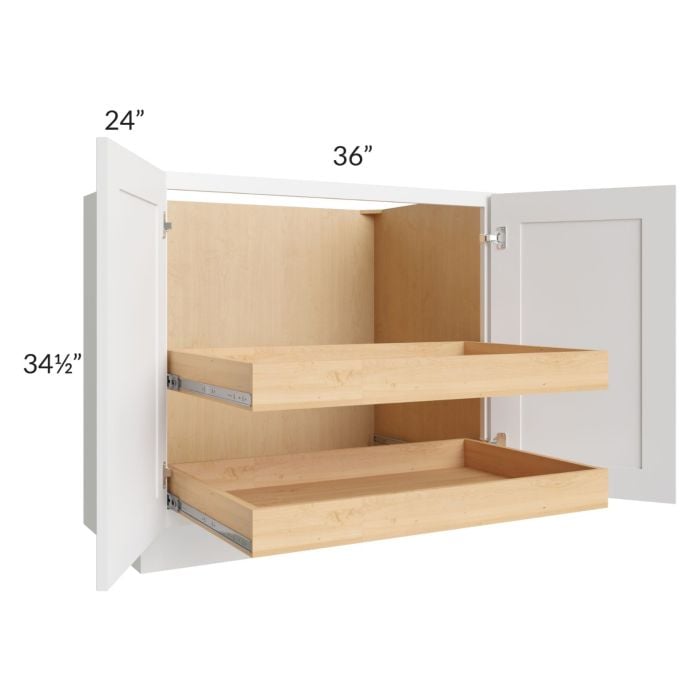 RTA Lakewood White 36" Full Height Base Cabinet with 2 Rollout Trays