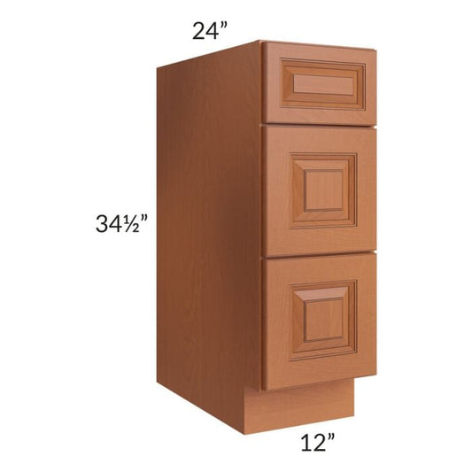 RTA Lexington Cinnamon Glaze 12" 3-Drawer Base Cabinet with 2 Decorative End Panels