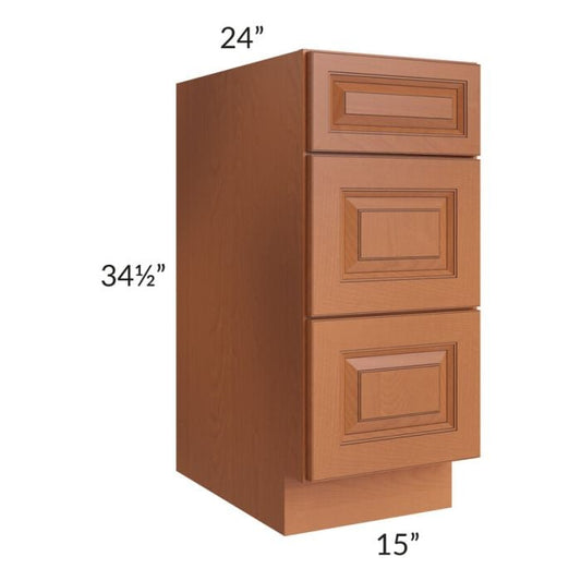 RTA Lexington Cinnamon Glaze 15" 3-Drawer Base Cabinet