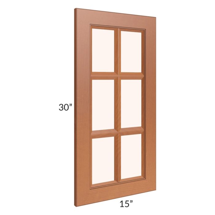 RTA Lexington Cinnamon Glaze 15" x 30" Mullion Glass Door Only (can be used with a 24" x 30" corner cabinet)