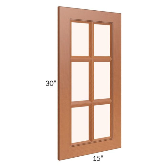 RTA Lexington Cinnamon Glaze 15" x 30" Mullion Glass Door Only (can be used with a 24" x 30" corner cabinet)