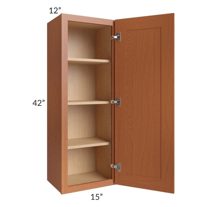 RTA Lexington Cinnamon Glaze 15" x 42" Wall Cabinet with 1 Decorative End Panel and Mullion Glass Door