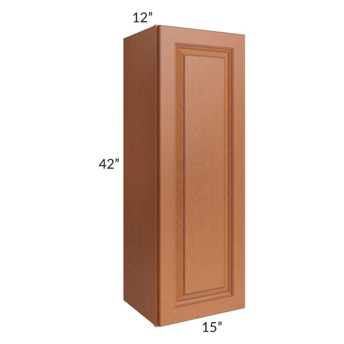 RTA Lexington Cinnamon Glaze 15" x 42" Wall Cabinet with 2 Decorative End Panels and Mullion Glass Door
