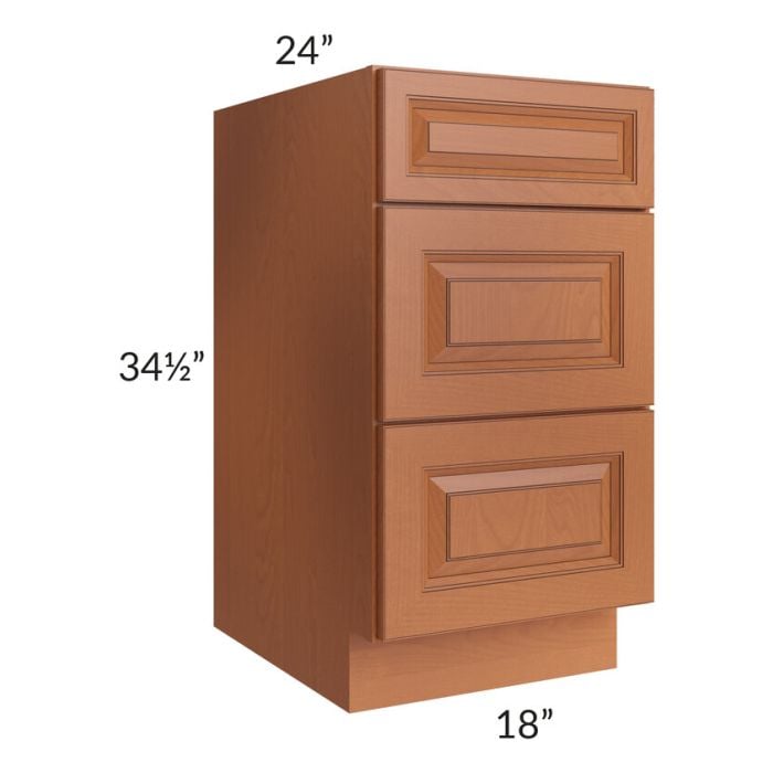 RTA Lexington Cinnamon Glaze 18" 3-Drawer Base Cabinet with 1 Decorative End Panel