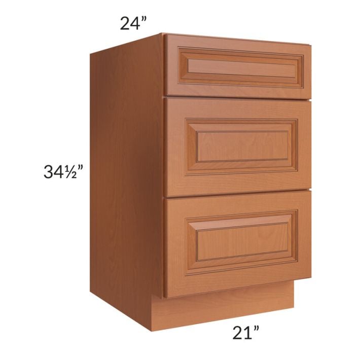 RTA Lexington Cinnamon Glaze 21" 3-Drawer Base Cabinet with 1 Decorative End Panel