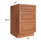 RTA Lexington Cinnamon Glaze 21" 3-Drawer Base Cabinet