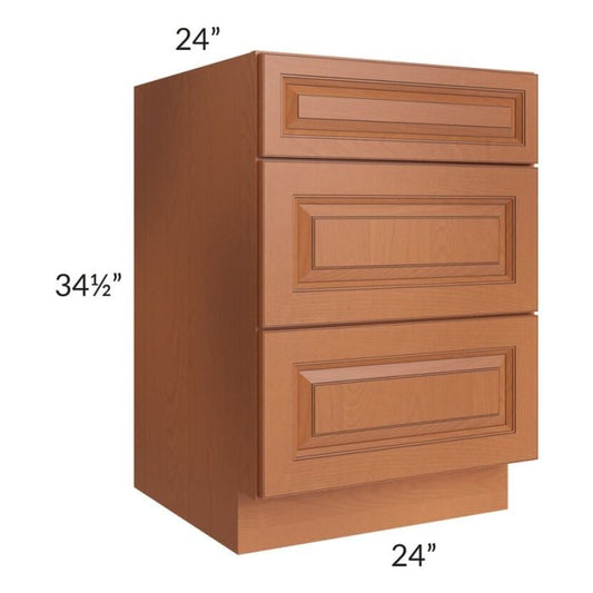 RTA Lexington Cinnamon Glaze 24" 3-Drawer Base Cabinet with 1 Decorative End Panel