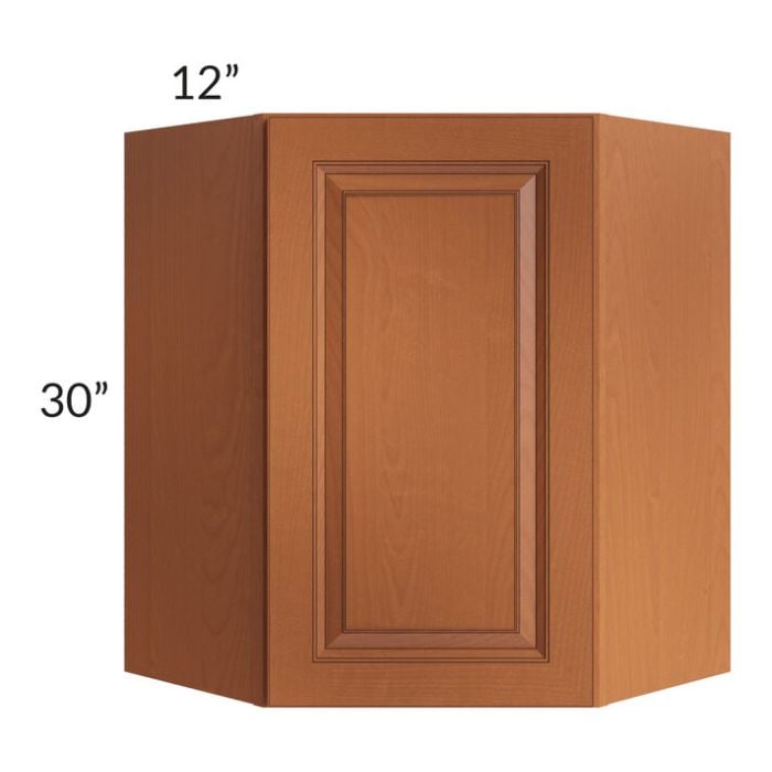 RTA Lexington Cinnamon Glaze 24" x 30" Diagonal Corner Wall Cabinet with 2 Decorative End Panels and Mullion Glass Door