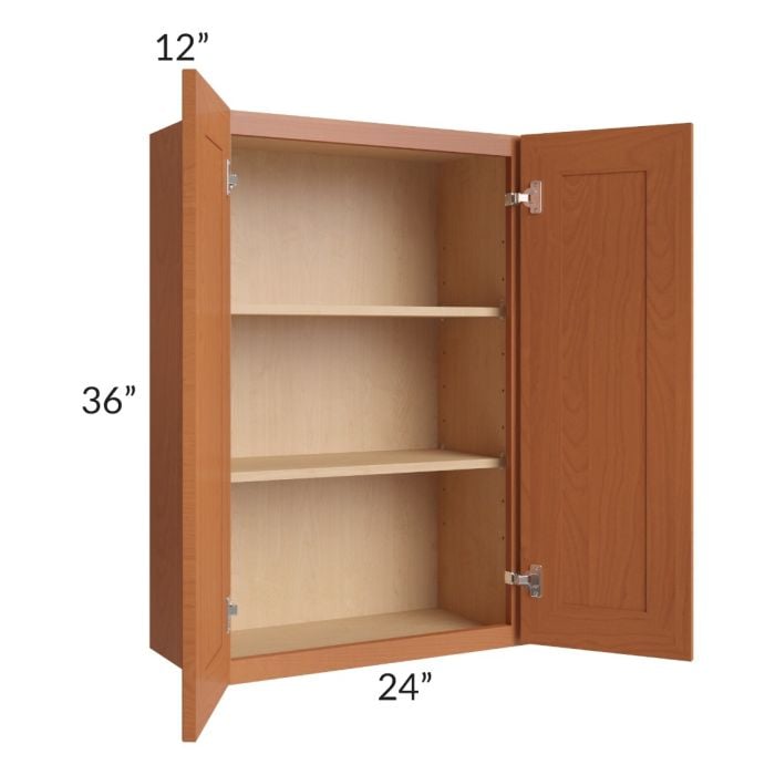 RTA Lexington Cinnamon Glaze 24" x 36" Wall Cabinet with 2 Decorative End Panels and Mullion Glass Door