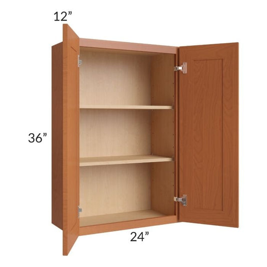 RTA Lexington Cinnamon Glaze 24" x 36" Wall Cabinet with 2 Decorative End Panels and Mullion Glass Door