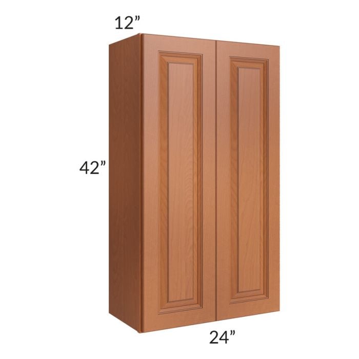 RTA Lexington Cinnamon Glaze 24" x 42" Wall Cabinet with 2 Decorative End Panels and Mullion Glass Door