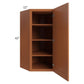 RTA Lexington Cinnamon Glaze 24" x 42" Wall Diagonal Corner Cabinet with 1 Decorative End Panel and Mullion Glass Door