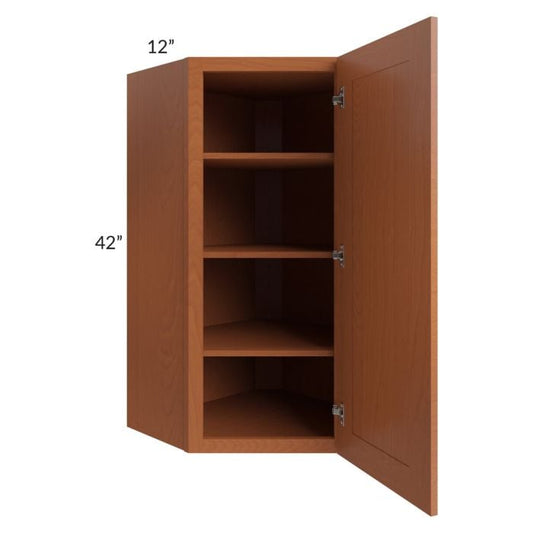 RTA Lexington Cinnamon Glaze 24" x 42" Wall Diagonal Corner Cabinet with Mullion Glass Door