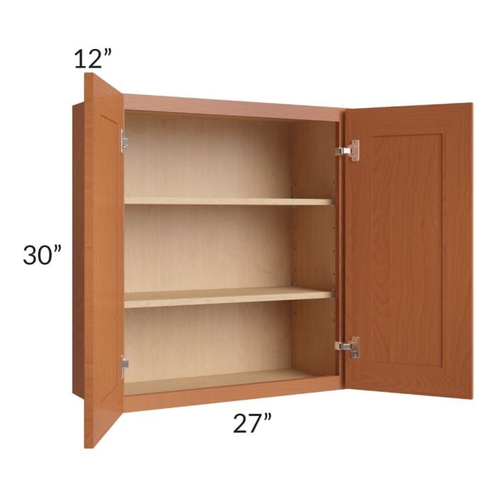 RTA Lexington Cinnamon Glaze 27" x 30" Wall Cabinet with 1 Decorative End Panel and Mullion Glass Door