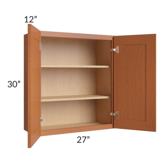 RTA Lexington Cinnamon Glaze 27" x 30" Wall Cabinet with 2 Decorative End Panels and Mullion Glass Door