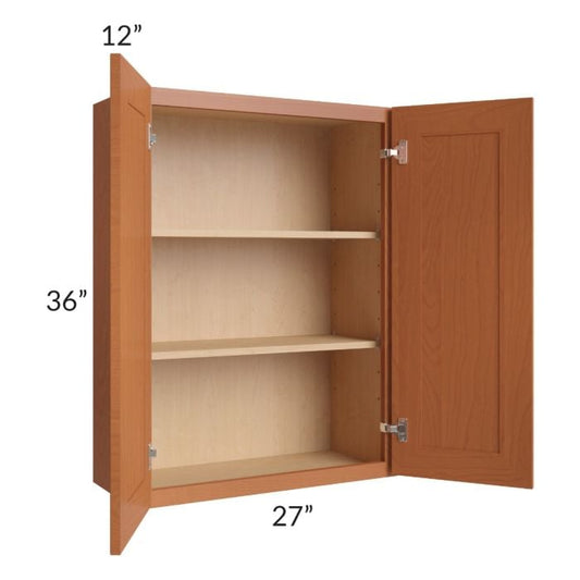 RTA Lexington Cinnamon Glaze 27" x 36" Wall Cabinet with 2 Decorative End Panels and Mullion Glass Door