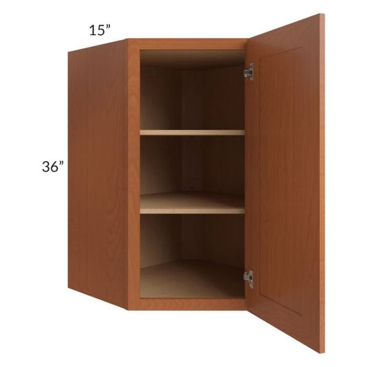 RTA Lexington Cinnamon Glaze 27" x 36" Wall Diagonal Corner Cabinet with Mullion Glass Door