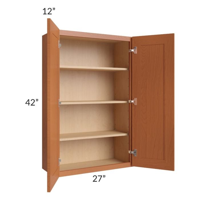 RTA Lexington Cinnamon Glaze 27" x 42" Wall Cabinet with 2 Decorative End Panels and Mullion Glass Door