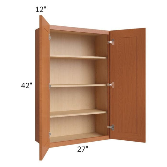 RTA Lexington Cinnamon Glaze 27" x 42" Wall Cabinet with 2 Decorative End Panels and Mullion Glass Door