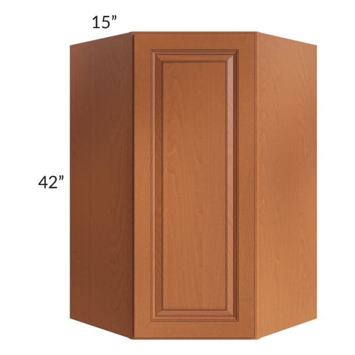 RTA Lexington Cinnamon Glaze 27" x 42" Wall Diagonal Corner Cabinet with Mullion Glass Door