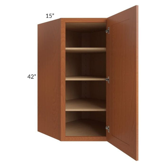 RTA Lexington Cinnamon Glaze 27" x 42" Wall Diagonal Corner Cabinet with Mullion Glass Door