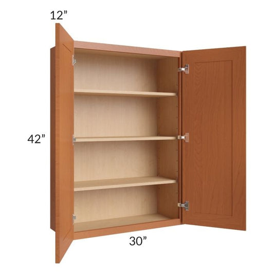 RTA Lexington Cinnamon Glaze 30" x 42" Wall Cabinet with 1 Decorative End Panel and Mullion Glass Door