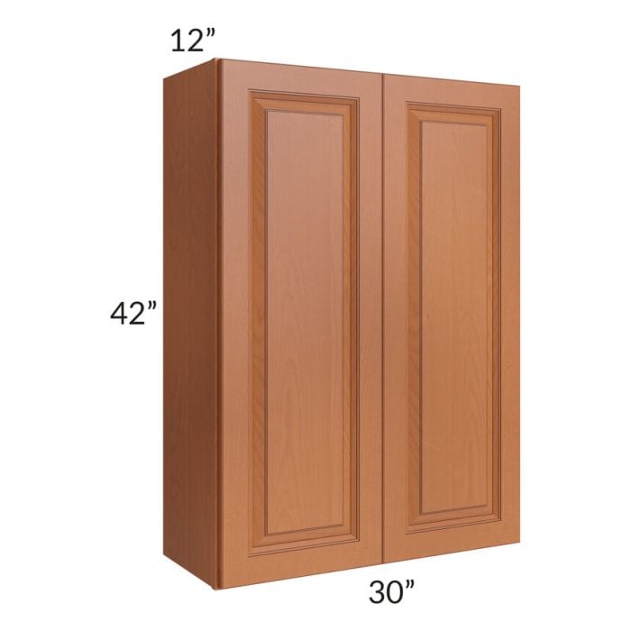 RTA Lexington Cinnamon Glaze 30" x 42" Wall Cabinet with 2 Decorative End Panels and Mullion Glass Door