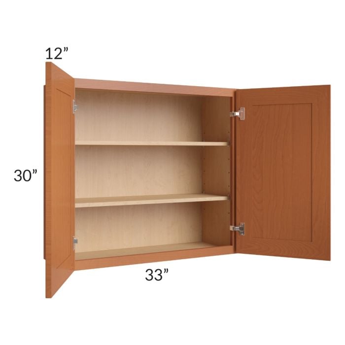 RTA Lexington Cinnamon Glaze 33" x 30" Wall Cabinet with 1 Decorative End Panel and Mullion Glass Door