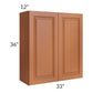 RTA Lexington Cinnamon Glaze 33" x 36" Wall Cabinet with 1 Decorative End Panel